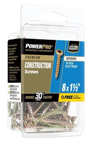 Vista 4 de Power Pro 75 tornillos interiores para madera (#8 x 1-1/2 pulgadas) Tornillos para carpintería Star Drive Sujetadores recubiertos de zinc