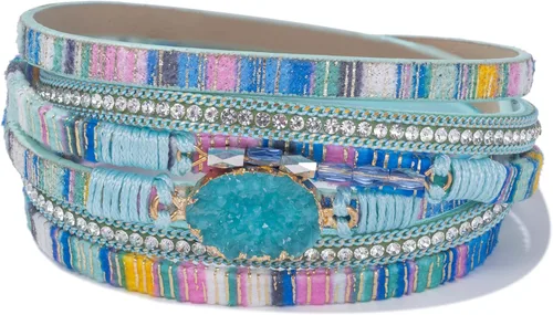 Vista 13 de FANCY SHINY - Pulsera de cuero estilo bohemio, pulsera de cuentas de cristal con cierre magnético, regalos de joyería para mujer