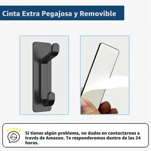 Vista 5 de Pickpiff Ganchos adhesivos fuertes de 13 libras para abrigo y toalla, color negro, paquete de 4