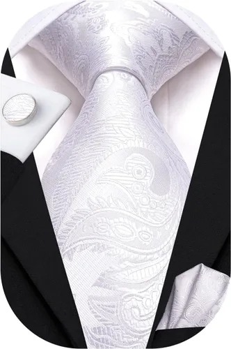 Vista 57 de Hi-Tie Conjunto de corbatas de seda con estampado paisley para hombre, pañuelo de bolsillo y gemelos, conjuntos de corbata formal para negocios a