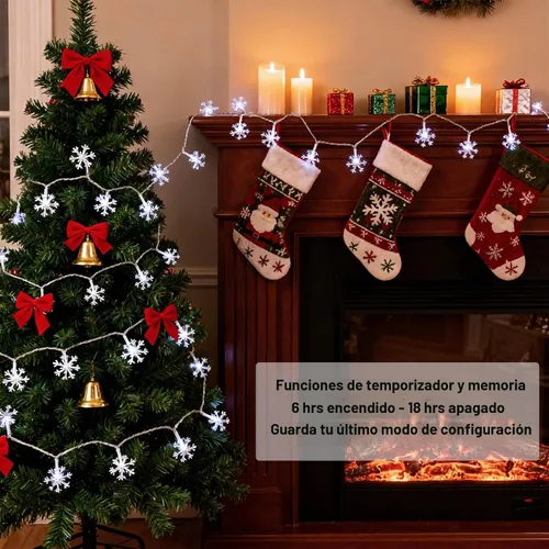Vista 3 de Luces de Decoración de Navidad, 8 Modos y Temporizador con Control Remoto, 33 Pies 100 Luces LED Operadas con Pilas, Luces de Hadas Impermeables