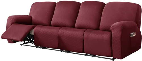 Vista 17 de vctops Funda reclinable con diamantes de 4 piezas, funda elástica para sofá reclinable de 1 plaza, protector suave y sólido para muebles con correa