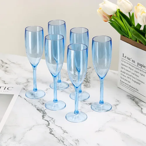 Vista 7 de XUWAIDSGN Copas de vino de plástico reutilizables de champán a granel, copas de champán vintage a granel, copas de bar de mimosa, copas de 5.4 onzas