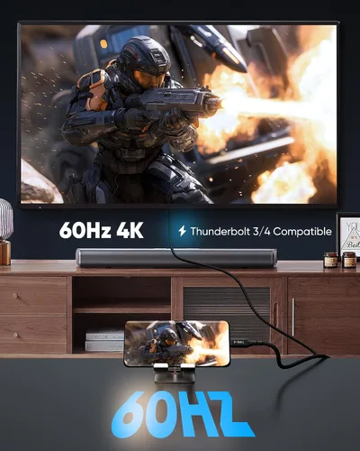Vista 5 de Highwings Cable USB C a HDMI @60Hz, USB-C (HDMI 4K) de 3 pies, negro, [compatible con Thunderbolt 3/4] Cable tipo C a HDMI para iPhone 16/15 Series