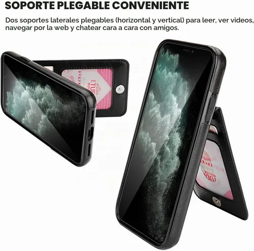 Vista 5 de KIHUWEY Funda tipo cartera para iPhone 11 Pro Max con soporte para tarjetas Negro