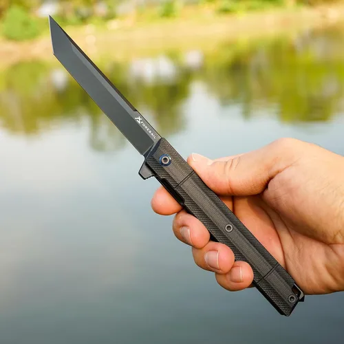 Vista 5 de Cuchillo plegable de bolsillo FORESAIL, hoja de acero DC53 y mango G10. Con clip de bolsillo y rompecristales, cuchillo de bolsillo para hombres