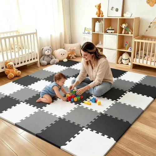 Vista 15 de 16 piezas de alfombrilla de juego para bebé para el piso, alfombrilla de juego de espuma EVA para bebé con baldosas de alfombra entrelazadas de 1.5
