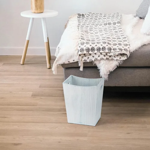 Vista 7 de BTY Cubo de basura de madera rústica para baño, contenedor de basura de madera para cocina, dormitorio, oficina, sala de estar, azul y blanco