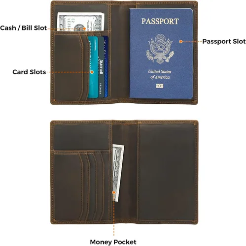 Vista 5 de Cartera de viaje para pasaporte para hombre, funda de pasaporte de cuero, con bloqueo Rfid, soporte para pasaporte para parejas, para 2, Porta