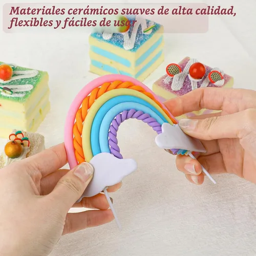 Vista 2 de Decoración de pastel de nube de arcoíris, cerámica suave, decoración de cupcakes, temática de arco iris, suministros para hornear para niños