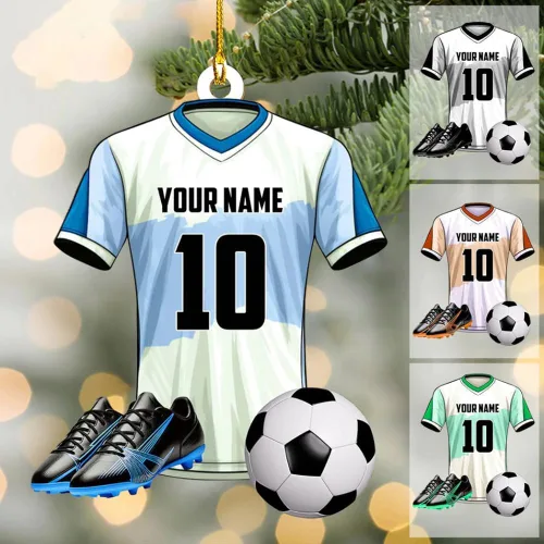 Vista 11 de Adorno de fútbol personalizado, adorno de Navidad de jugador de fútbol personalizado con nombre y número, regalo deportivo único para hombres