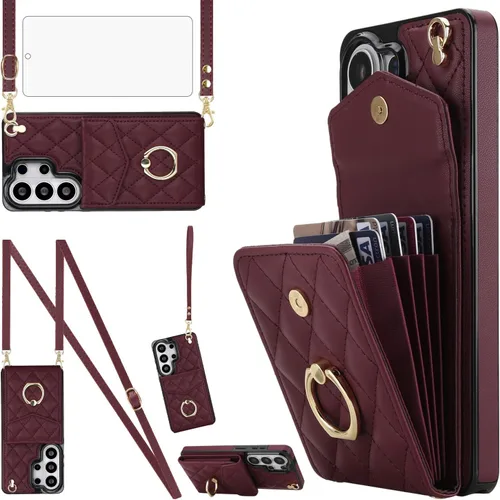 Vista 14 de Asuwish Funda de teléfono para Samsung Galaxy S26 Ultra 5G Wallet Cell Cover con protector de pantalla de vidrio templado, correa para la muñeca