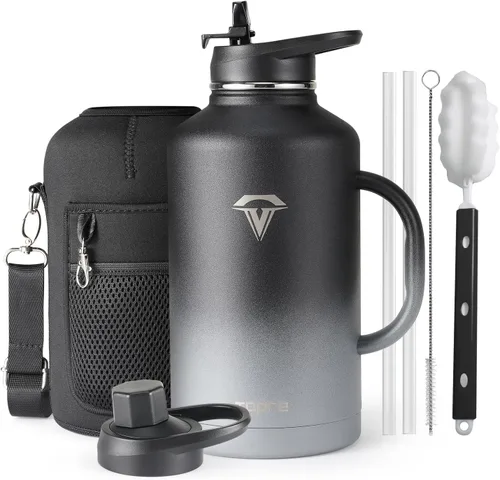 Vista 13 de Topre Botella de agua aislada de 32 onzas, botella de agua al vacío de acero inoxidable, sin BPA y a prueba de fugas - con asa de paracord, correa