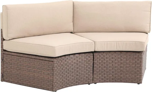 Vista 2 de SUNSITT Juego de 2 muebles de patio de media luna para exteriores, sofá de mimbre curvado, con cojines beige Marrón