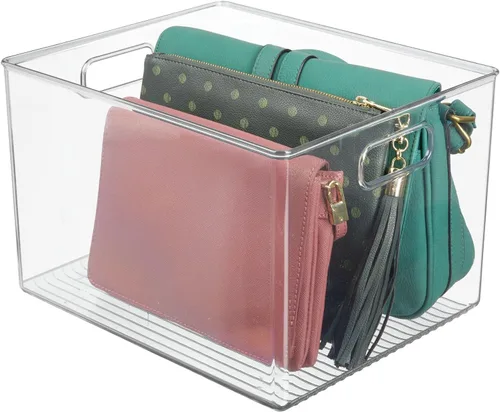 Vista 11 de mDesign - Caja organizadora de almacenamiento de plástico moderna pequeña con asas para organización de armario en el hogar - Organización