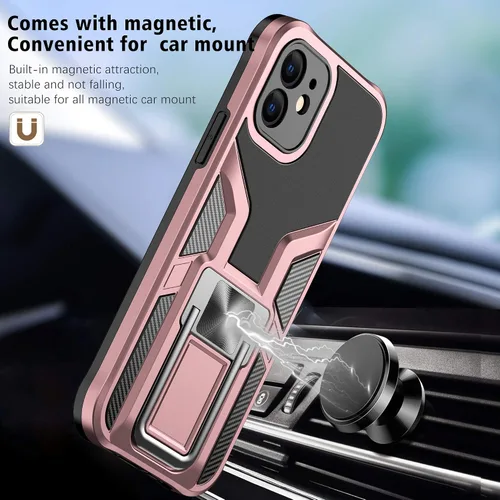 Vista 5 de Funda compatible con iPhone 12 resistente de grado militar a prueba de golpes, doble protección (TPU+PC), funda magnética sólida y duradera