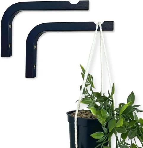 Vista 9 de EvenWood Juego de 2 ganchos para plantas de pared de 6 pulgadas, gancho de madera montado en forma de L, soporte para interiores y exteriores