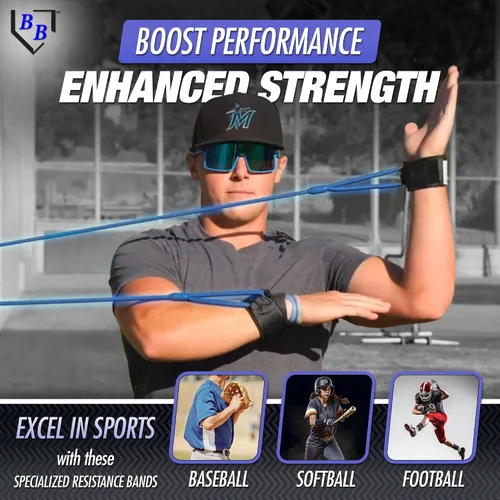 Vista 2 de BB Bands Bandas de resistencia para béisbol y sóftbol - Bandas de entrenamiento de fuerza para el brazo, equipo de acondicionamiento