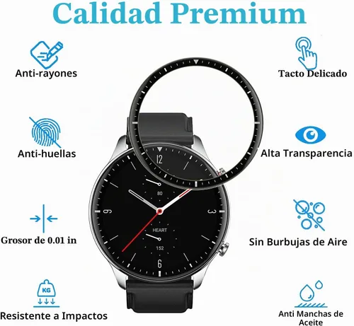Vista 2 de Protector de pantalla para Amazfit GTR 2, fácil de instalar [3 unidades] 3D de bordes curvados anti-arañazos HD Ultra irrompible Protector flexible