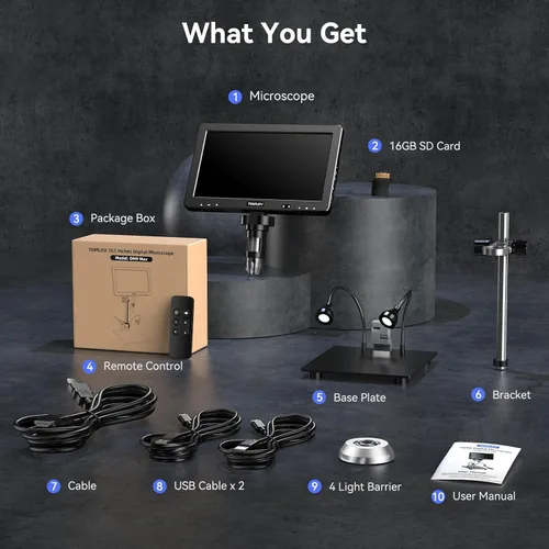 Vista 9 de TOMLOV Microscopio Digital DM9 Max: 20MP 10.1" 1500X HD IPS HDMI Microscopio Lupa de Monedas para Monedas con Errores con Pantalla, Microscopios