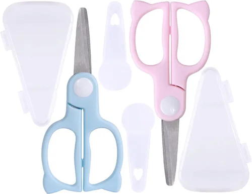 Vista 11 de Tijeras de comida para bebés, tijeras de cocina - Paquete de 2 tijeras portátiles saludables y lindas para niños con bloqueo de seguridad y estuche
