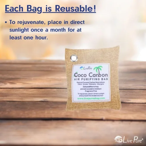 Vista 7 de LivePure Bolsa purificadora de aire de coco natural - Menta