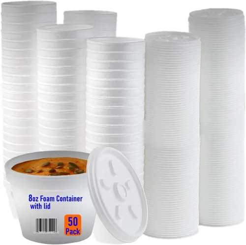 Vista 10 de Mr Miracle Tazón de espuma con tapa para alimentos fríos y calientes, recipiente de sopa desechable de 4 onzas con tapa ventilada, ideal