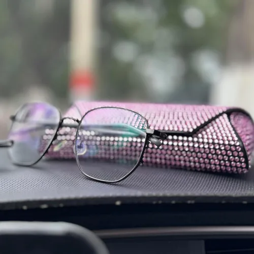 Vista 5 de Bling Eyeglass Case for Women, PU Leather Hard Shell Glasses Case with Rhinestones, Sparkly Sunglasses Case Gift