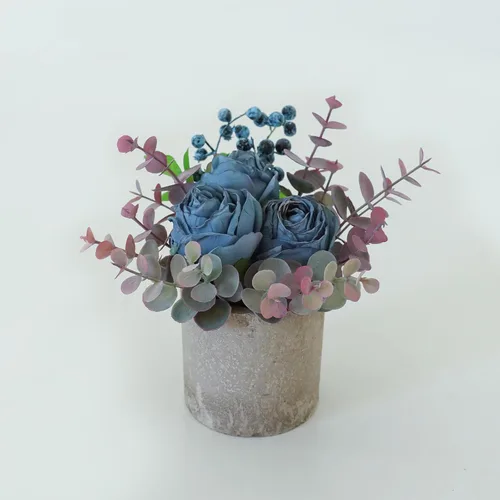 Vista 12 de Small Artificial Blue Rose Potted Plant, 2 Pcs Mini Faux Decor 2 piezas azules