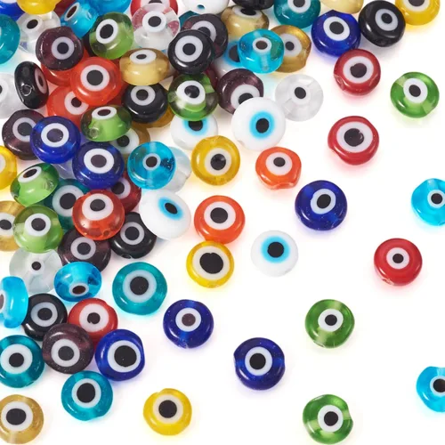Vista 7 de Cheriswelry 420 unidades/caja de 0.236 in surtidas cuentas de cristal de ojo malvado multicolor, planas, redondas, monstruo, disco de ojo