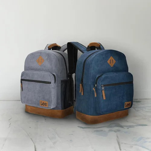 Vista 2 de Lee Class - Mochila de pana para niños y niñas, Authentic Jeans Company Study Daypack con funda acolchada para laptop que se adapta a cuadernos
