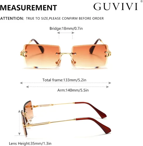 Vista 5 de GUVIVI Gafas de sol rectangulares sin montura para mujeres y hombres pequeñas cuadradas de moda de colores de los años 90 gafas unisex
