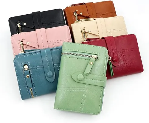 Vista 6 de Renil Carteras de cuero con bloqueo RFID para mujer, monedero de gran capacidad para tarjetas de crédito, Negro -, Moda