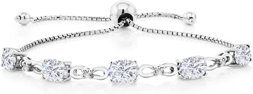 Vista 30 de Gem Stone King Pulsera de tenis de diamantes cultivados en laboratorio con piedra natal de 3-6 quilates para mujer, plata de ley 925, ovalada