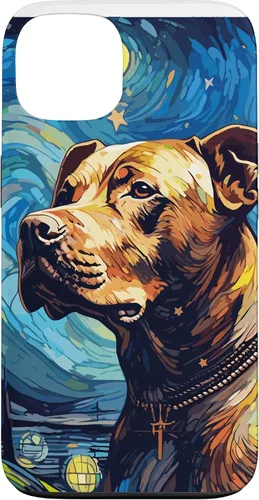 Vista 7 de Funda para iPhone 16 Pitbull Starry Night para perro, mamá, perro, papá