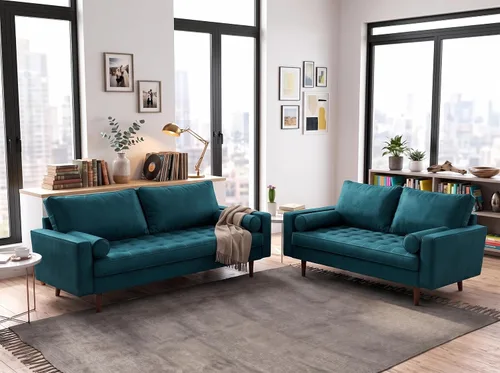 Vista 8 de Container Furniture - Sofá de piel sintética para la sala de estar moderna con cojines extraíbles y patas de madera maciza, sofá estilo lujoso