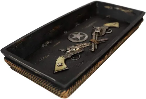 Vista 6 de Ebros Old World Western Country Cowboy Dual Revolvers Six Shooter Gun Lone Star y cuerdas trenzadas, bandeja para monedas, organizador para el hogar