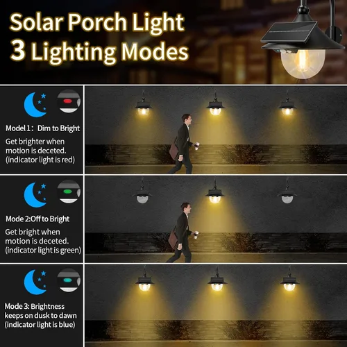Vista 2 de Auzev Farolas Solares para Exteriores Luz Solar Retro de Granja con 3 Modos de Iluminación y Sensor de Movimiento, Montaje en Pared Impermeable