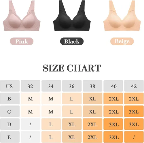 Vista 6 de Brasier sin costuras inalámbrico para mujer, cuello en V profundo, cómodo brasier con cobertura completa, sujetadores acolchados cómodos