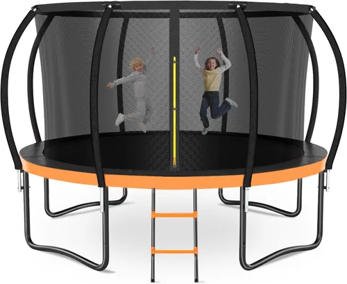 Vista 8 de Zevemomo Trampolín para niños y adultos, trampolín recreativo para niños de 14 pies con red de seguridad y escalera, trampolines recreativos al aire