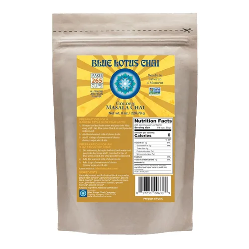 Vista 15 de Blue Lotus Chai - Golden Masala Flavor Chai - Hace 17 tazas - 0.5 onzas Masala Spiced Chai Powder con especias orgánicas - Té indio instantáneo sin