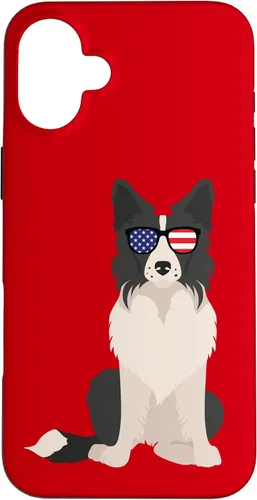 Vista 23 de Border Collie July 4th Patriotic American Sunglasses Dog Case for iPhone 16