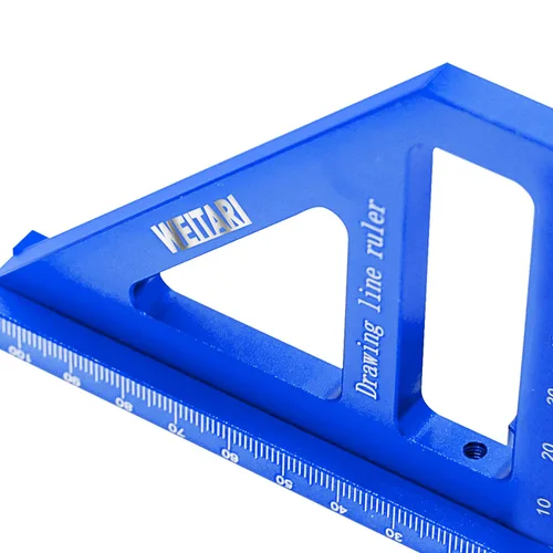Vista 3 de Regla triangular de 45/90 grados, aleación de aluminio, 4.41 pulgadas, azul