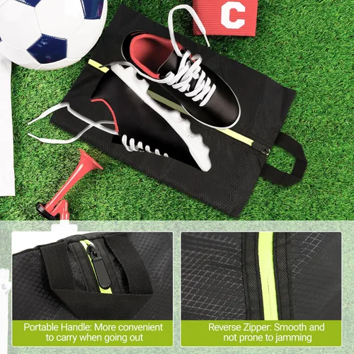 Vista 6 de 2 bolsas de zapatos a prueba de olores para viajes, bolsas de tacos para deportes, a prueba de olores con cremallera y asa, bolsa de tacos de fútbol
