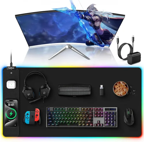 Vista 16 de TopMade Alfombrilla de Mouse de Carga Inalámbrica, Alfombrilla de Mouse para Juegos RGB, Alfombrilla de Escritorio para Oficina en Casa, 31.5" x RGB