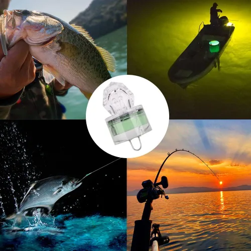 Vista 7 de Paquete de 10 luces LED de caída profunda de pesca, luces LED estroboscópicas intermitentes de colores, luz de pesca subacuática, atractantes Verde
