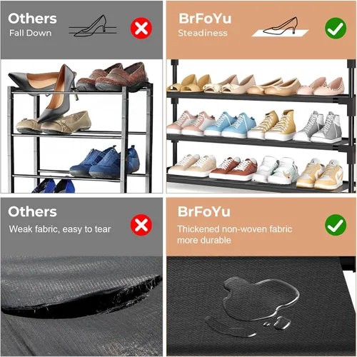 Vista 6 de Estante para zapatos de 3 niveles, organizador de almacenamiento para 16-20 pares de botas y zapatillas, estante vertical apilable con ganchos