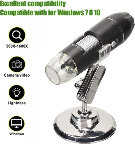 Vista 2 de Microscopio digital USB 50X a 1600X, cámara endoscopio de aumento con 8 LED, microscopio portátil de mano con soporte para Android