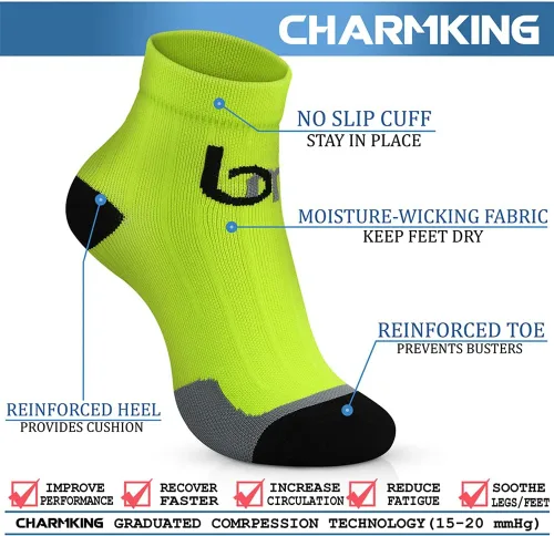 Vista 4 de CHARMKING Calcetines de compresión para mujeres y hombres, circulación de 15 a 20 mmHg, lo mejor para atletismo, correr, ciclismo, enfermera, uso