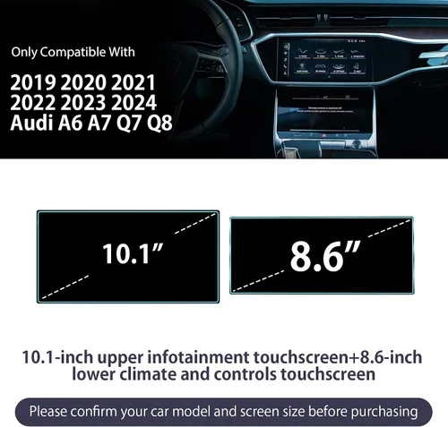 Vista 2 de LUWU Protector de pantalla para Audi A6 A7 Q8 2023 2024 Audi A6 A7 Q8 Accesorios 2019-2024 Audi A6 A7 Protector de pantalla de vidrio templado 9H
